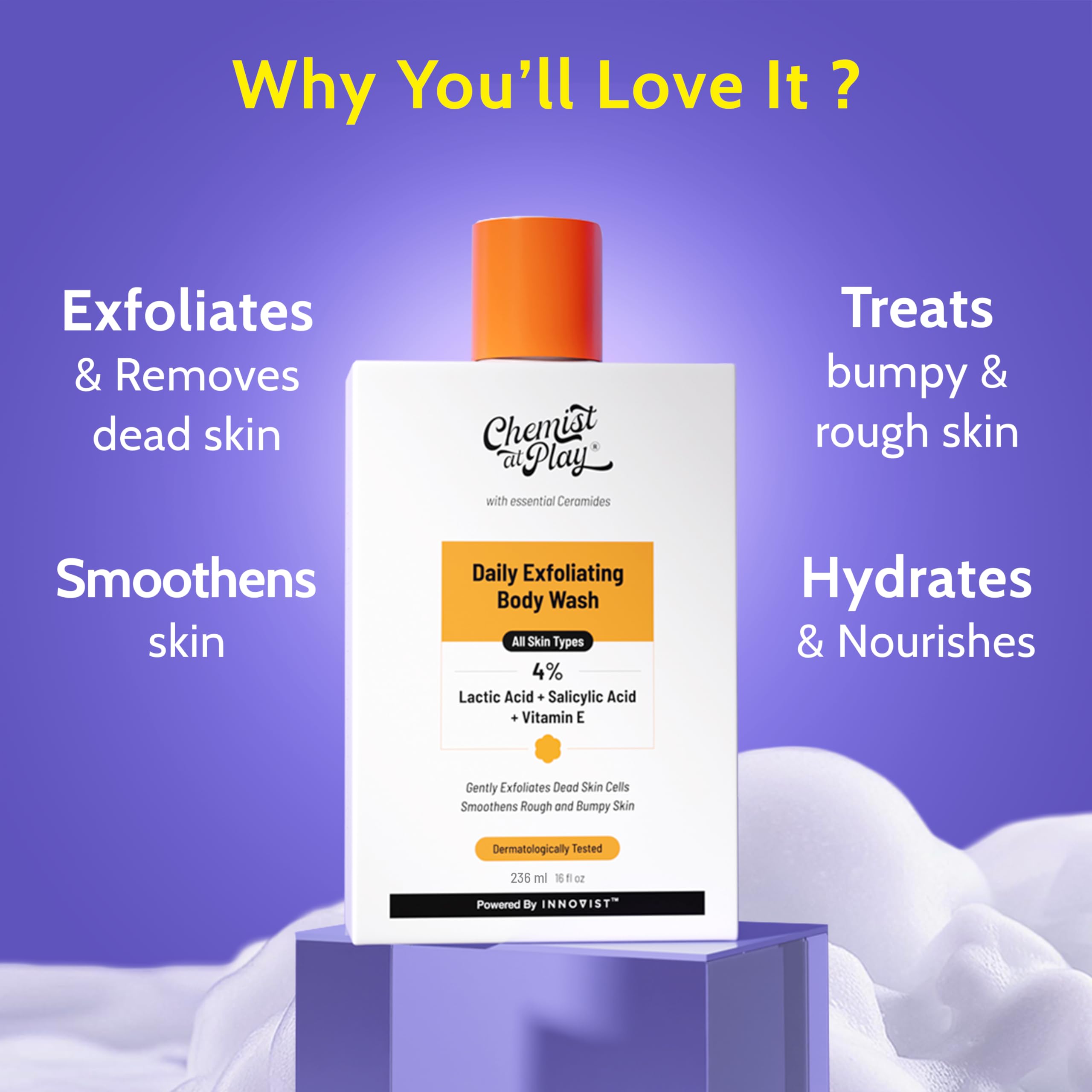 Chemist at Play Body Wash Exfoliating For Dry Rough Bumpy Strawberry Skin With 1% Salicylic Acid 2% Lactic Acid And Ceramides For Men And Women (7.9 Ounce)